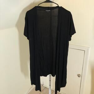 Urban Coco EUC Women's Black Short Sleeve Longline Open Cardigan Sweater Size L